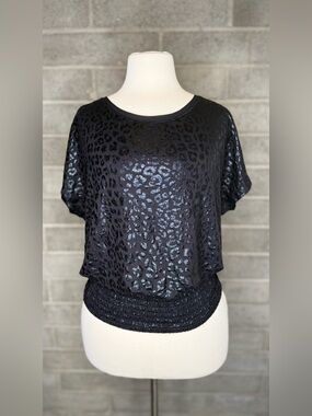 WHBM White House Black Market Leopard Foil Smocked Hem Tee Medium NWT